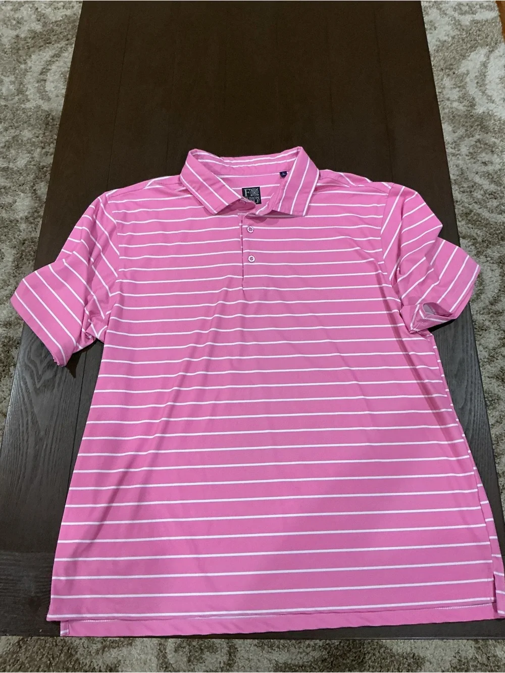Men's Fusion Golf Pink Striped Polo Shirt